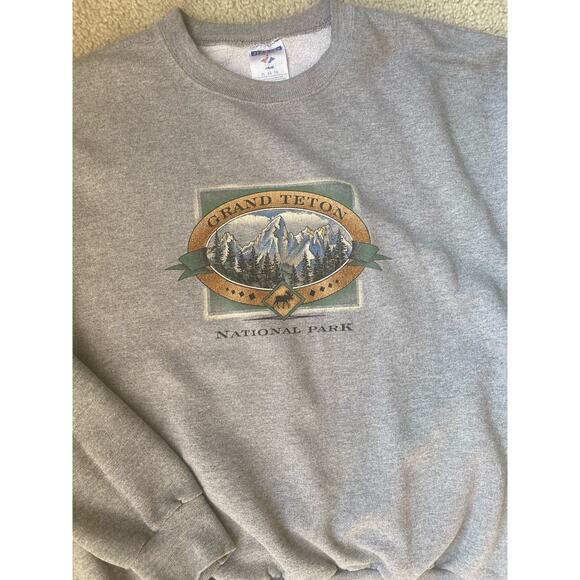 Cozy Y2K Jerzees Grand Teton National Park Sweatshirt XL Gray Gorpcore Oversized - Picture 5 of 5